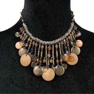 Premier Designs Necklace Beaded Fringe Brown Pink Tones Adjustable Length